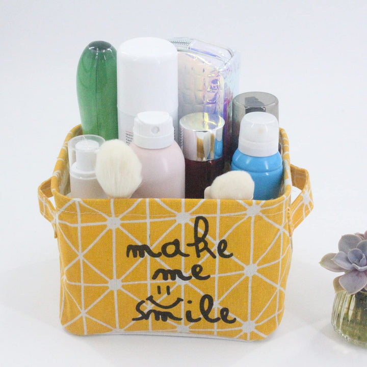 Mziart Small Foldable Canvas Storage Basket Cotton Fabr