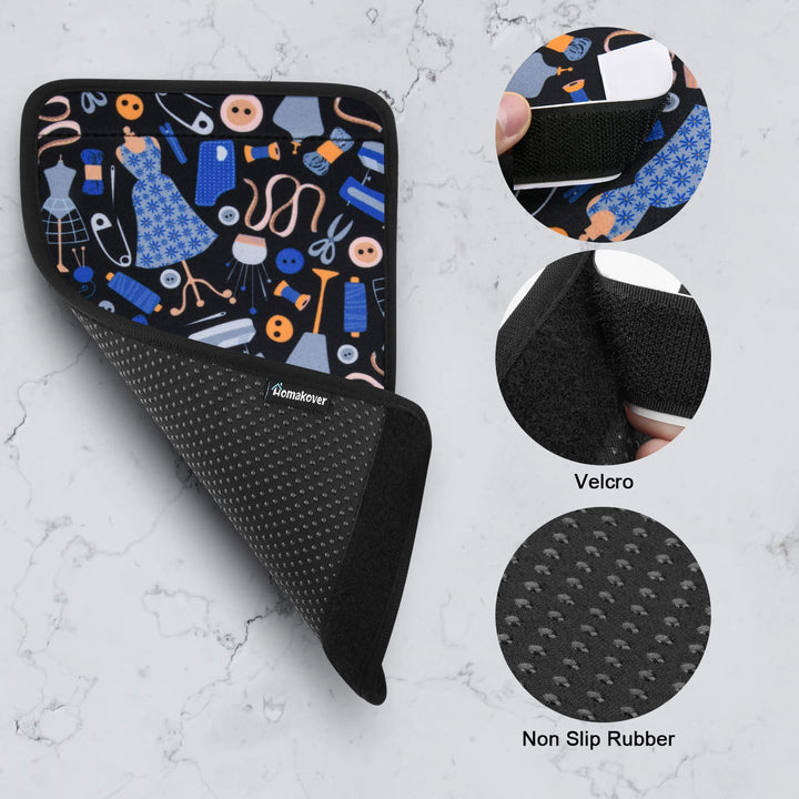 Sewing Machine Foot Pedal Pad Stay in Place Mat, Non Slip Rubber and Hook and Loop Pad to Keep Foot Pedal Steady on Hard Floor Carpet, Piano Pedal,12”x7”, 1/5” Thick (Black+Blue)