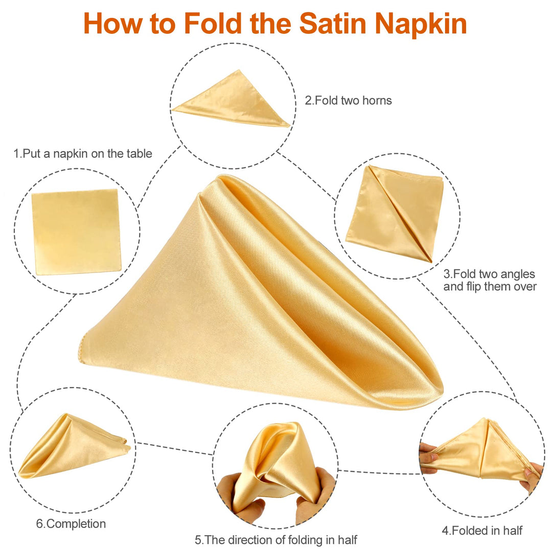 Gold Satin Napkins - 12 Pack Cloth Napkins Soft Smooth Dinner Napkins for Wedding Party Banquet Dinner Table Decoration 17 x 17 Inch Square