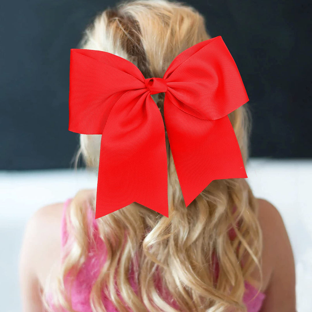 12 Pcs Large Cheer Bows 8 Bulk Hair Bow Accessories with Ponytail Holder for Girls High School College Cheerleading