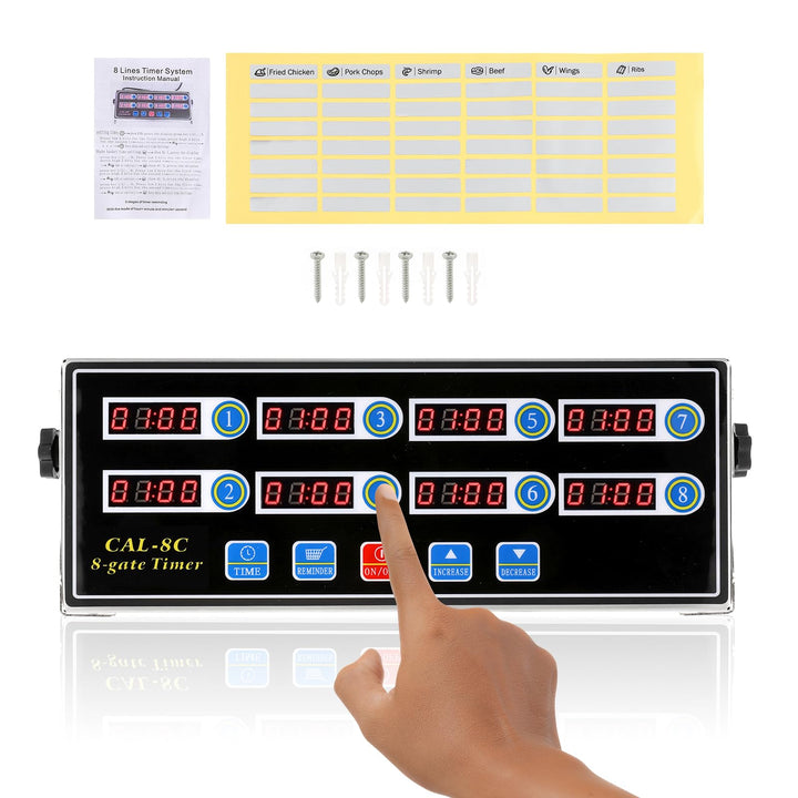 8-Channel Digital Kitchen Timer Commercial Cooking Fryer Reminder Loud Ring Alarm Stainless Steel Adjustable Volume