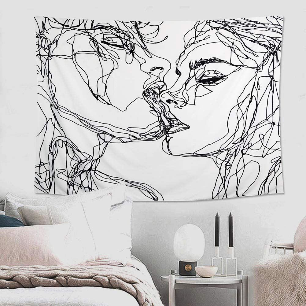 Ruibo Women/Men Abstract Sketch Art Kiss Lovers Tapestr