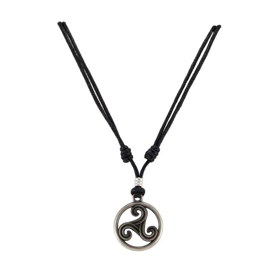Triskelion Celtic Symbol (Trinity, Eternity) on Adjustable Black Cord Necklace