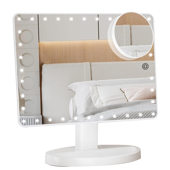 Large Lighted Vanity Makeup Mirror (X-Large) with 35 LED Lights, Touch Screen Dimmable and 10X Magnification Dual Power Supply 360°Rotation Tabletop Cosmetic Mirror