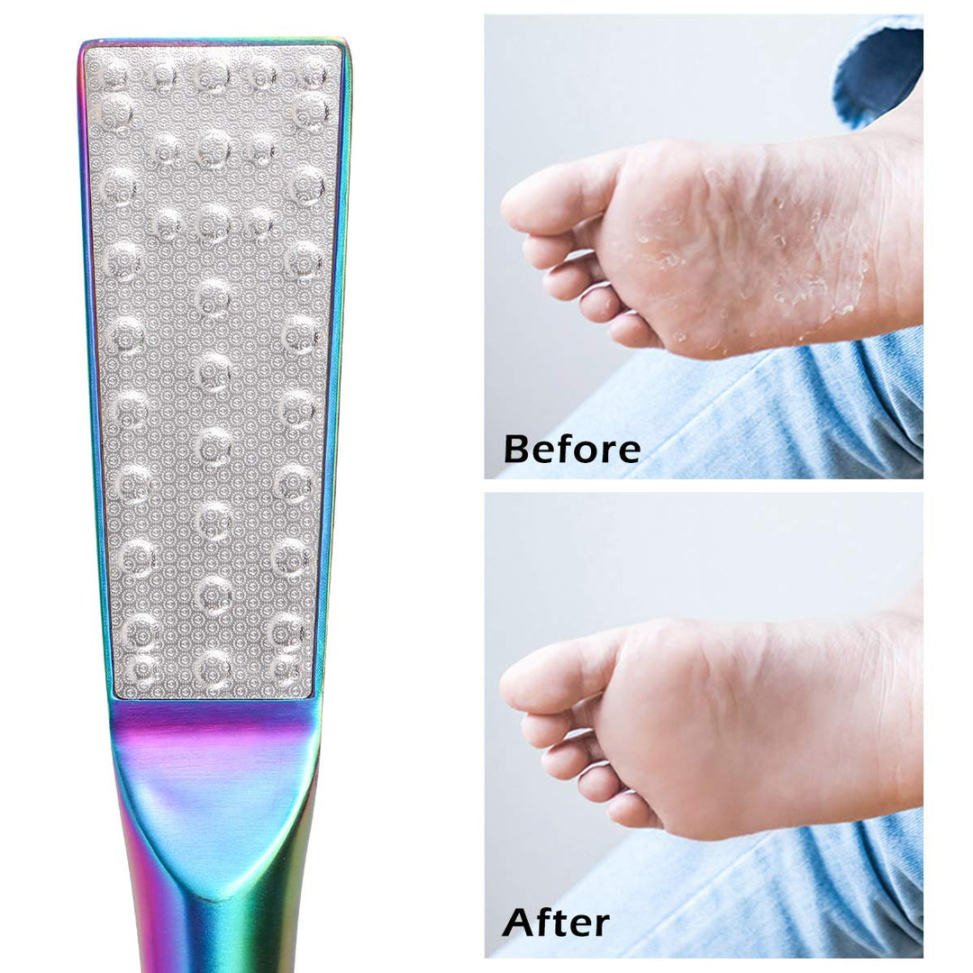 Colorful Care Pedicure Tools Set - Foot Dead Skin Remover Pedicure Cuticle Pusher Kit - Stainless Steel Foot Rasp and Pinching Cuticle Pusher for Men Women
