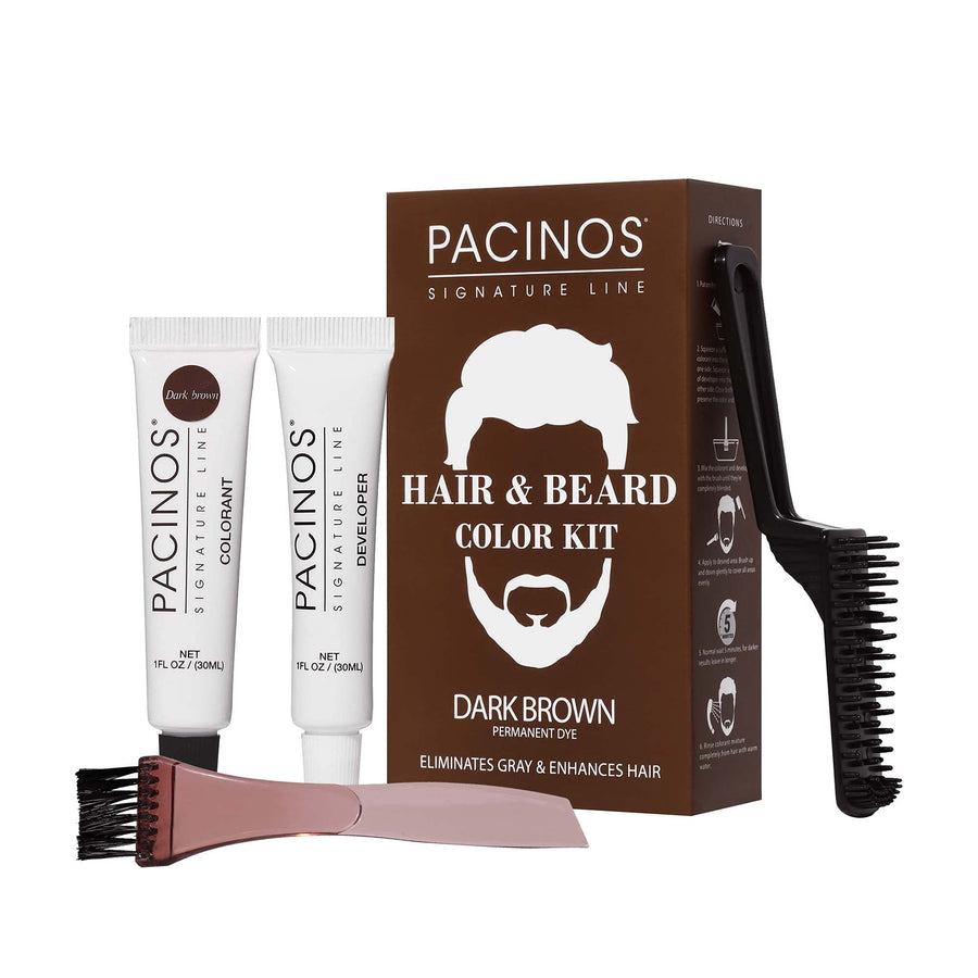 Hair & Beard Color Kit (Dark Brown) - Hair Color For Men, Eliminates Grays in 5 minutes, Easy to Apply Brush-In Formula, Enhances Appearance of Hair, For Moustache & Beard