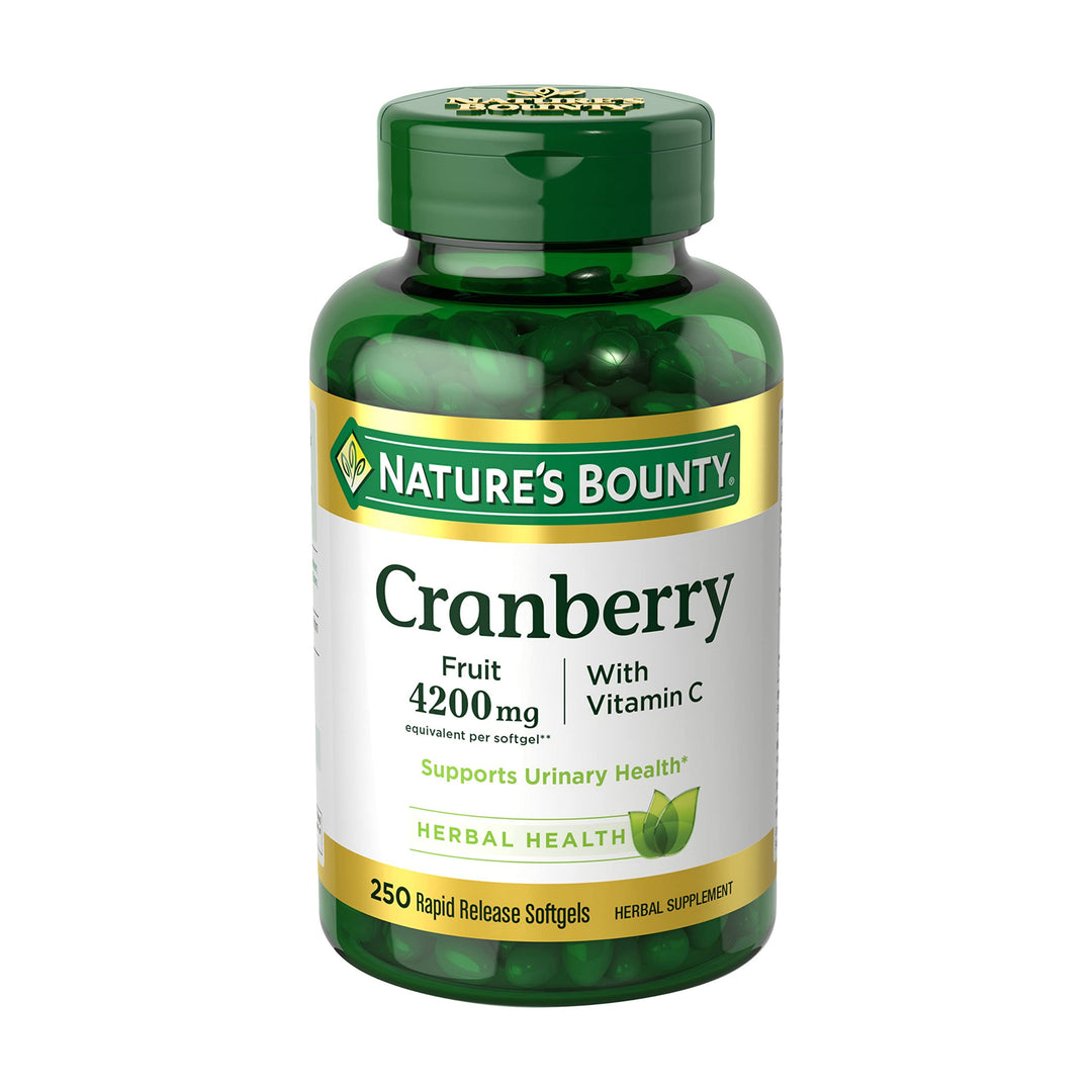 Nature&#39;s Bounty Cranberry 4200mg With Vitamin C, Urinary Health &amp; Immune Support, Cranberry Concentrate, 250 Rapid Release Softgels