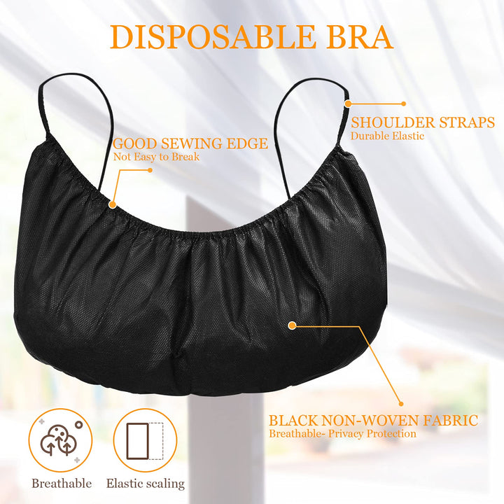 Geyoga 100 Pcs Disposable Nonwoven Bras Women Disposable Spa Top Garment Underwear Individually Pack Brassieres(Black)