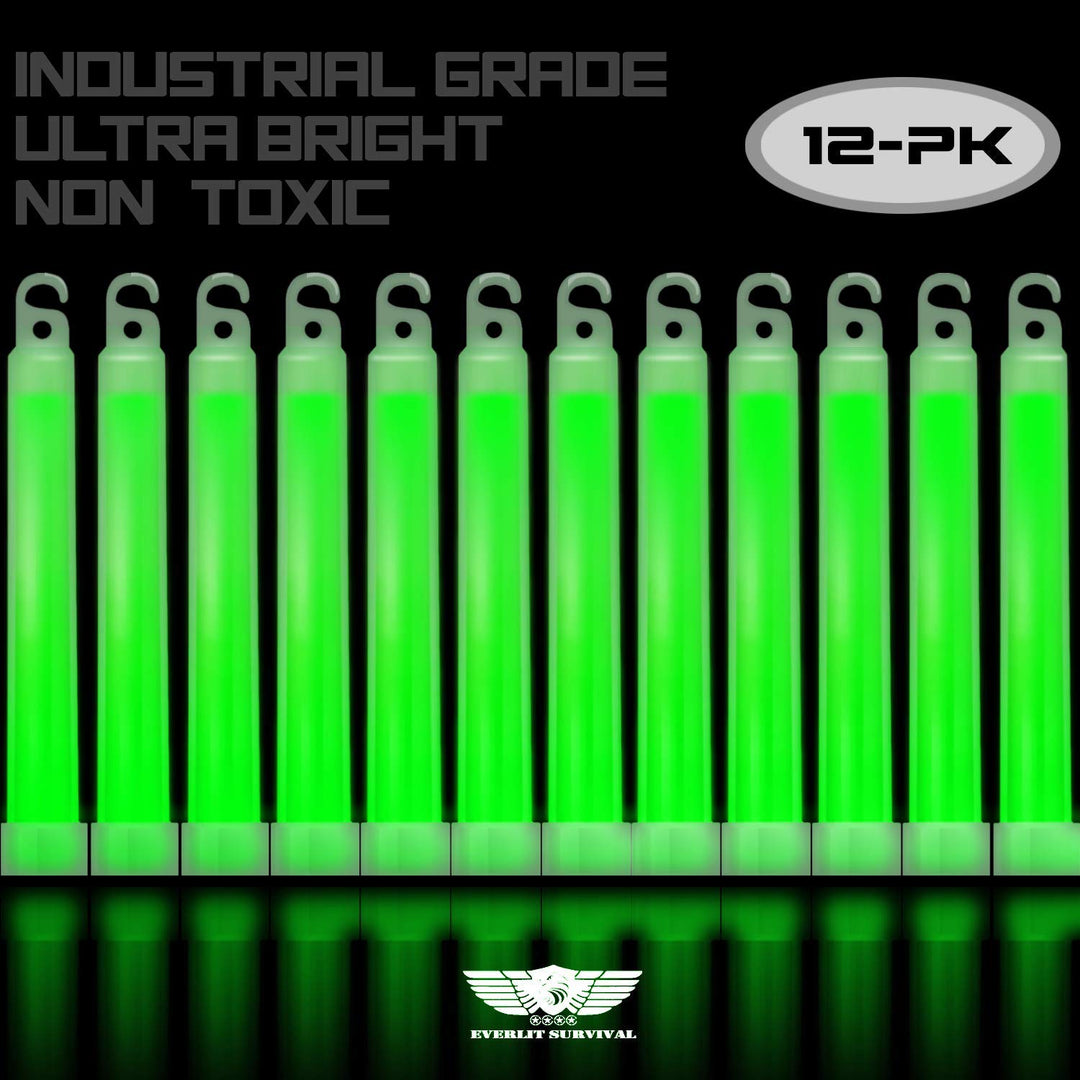 Survival Emergency Glow Sticks- 6 Inches Light Sticks for First Aid Kit, Survival Kit, Camping, Hiking, Outdoor, Disasters, Emergencies Up to 12 Hours Duration… (6 Pack, Green)