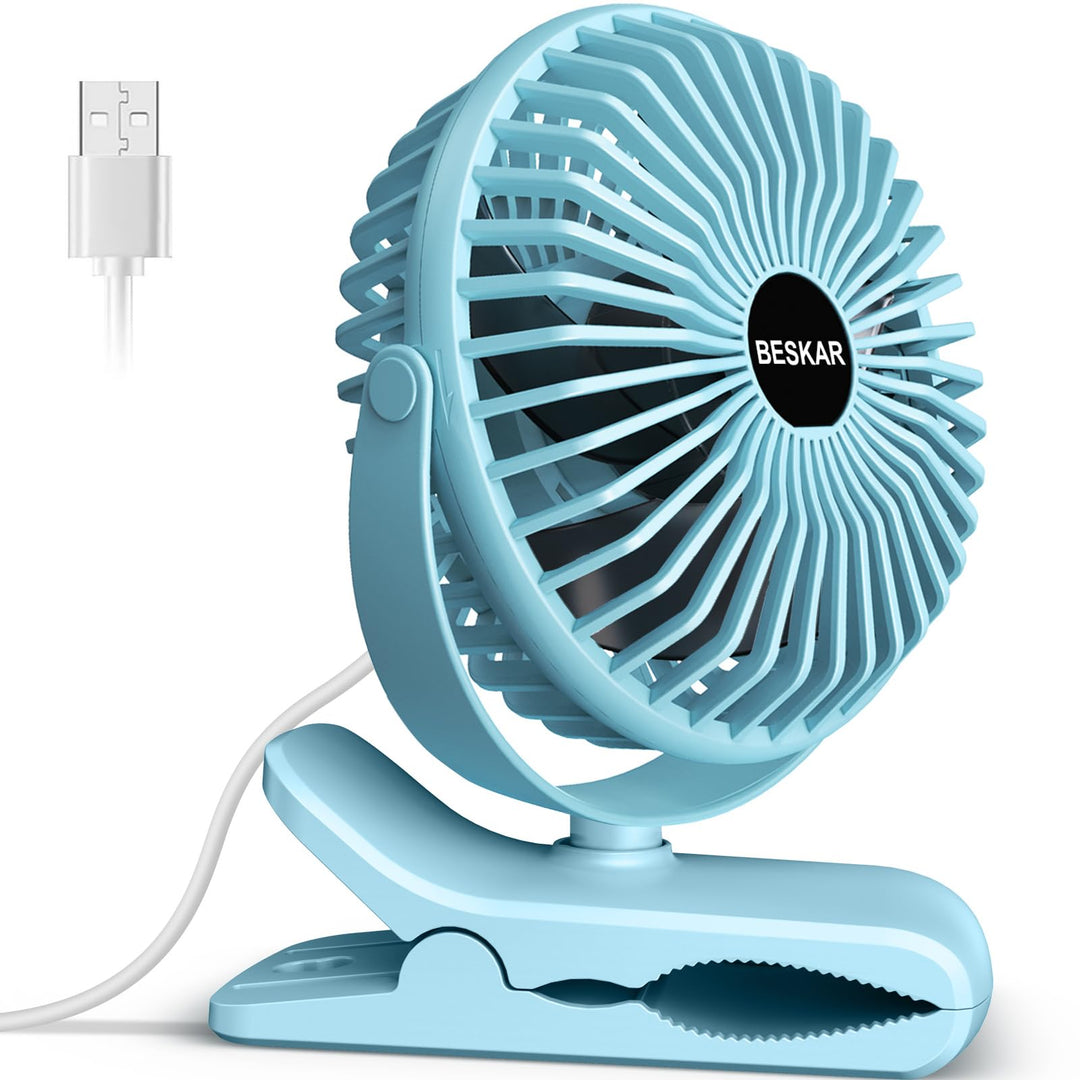 BESKAR Clip on Fan, Portable Small Desk Fan with Strong