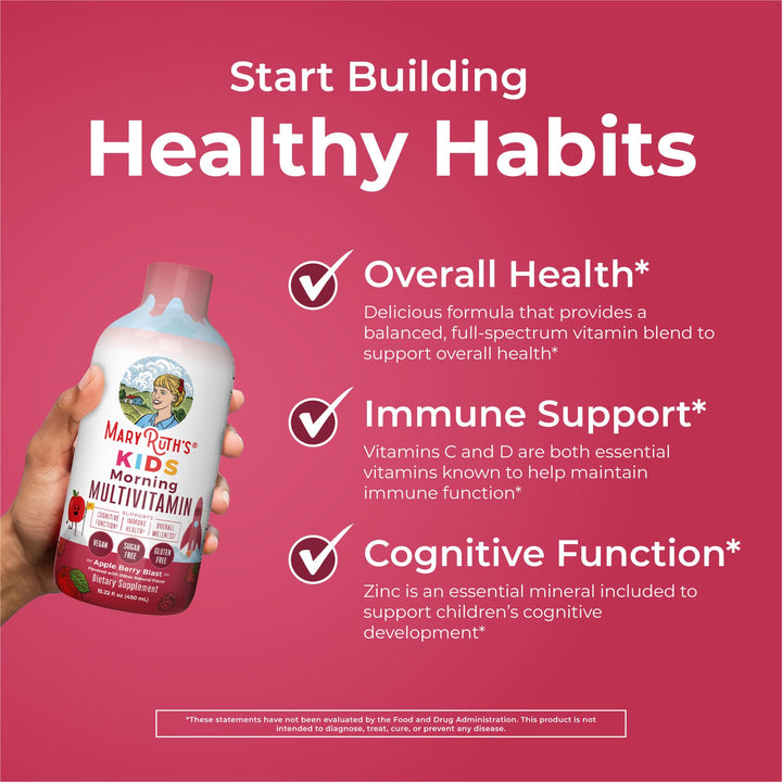 MaryRuth&#39;s Kids Liquid Morning Multivitamin | Kids Multivitamin | Immune Support | Vitamin C &amp; D | Kids Vitamins | Kids Vitamins multivitamin | Vegan | 30-180 Servings | 15.22 fl oz