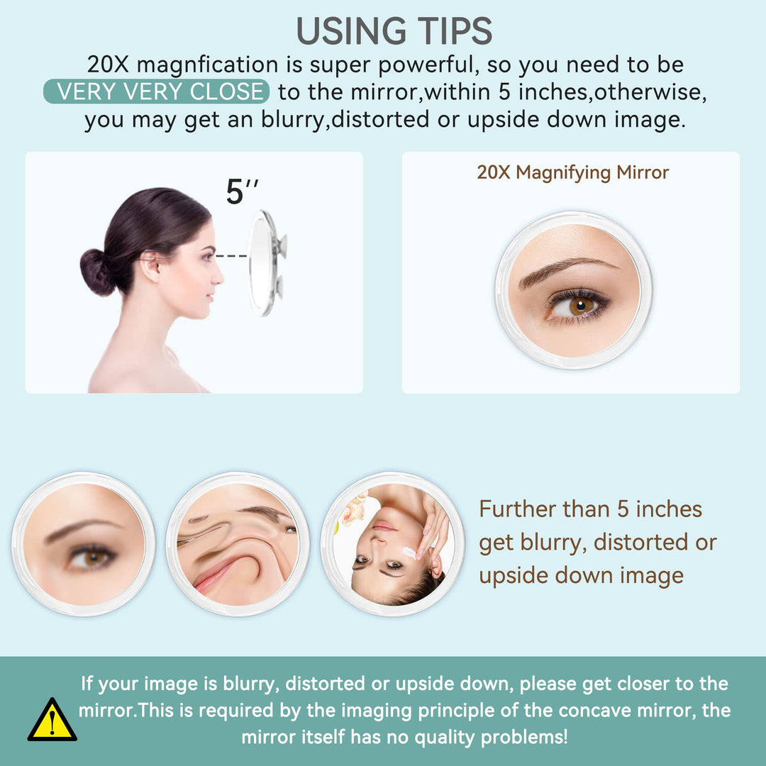Magnifying Mirror, 20X Magnifying Mirror Suction Cup for Travel Magnifying Mirror, 20X Travel Makeup Mirror Stick on Mirror for Eyes Makeup 6 Inch