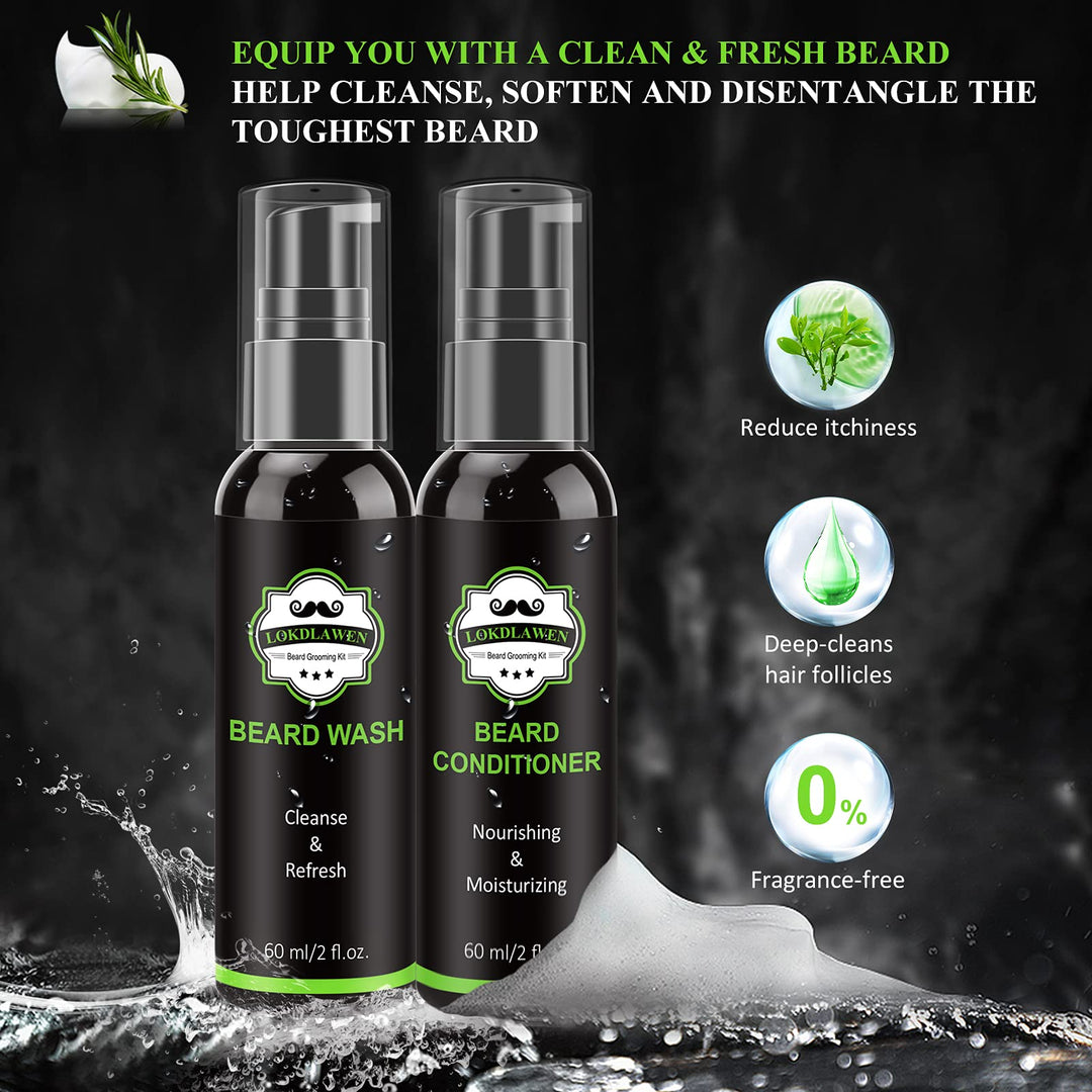 Beard Kit for Men with Beard Wash, Beard Conditioner, Beard Oil, Beard Balm, Brush, Comb, Scissors, Storage Bag, Gifts for Men Dad Husband Boyfriend