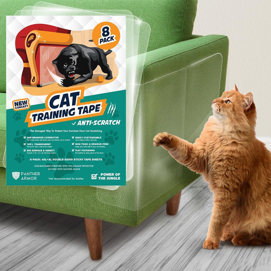 Couch Protectors from Cat Claws – 8-Pack Double Sided Sticky Cat Tape for Furniture – 4-Pack XL + 4-Pack L, Anti-Scratch, Deters Cat Scratches Immediately