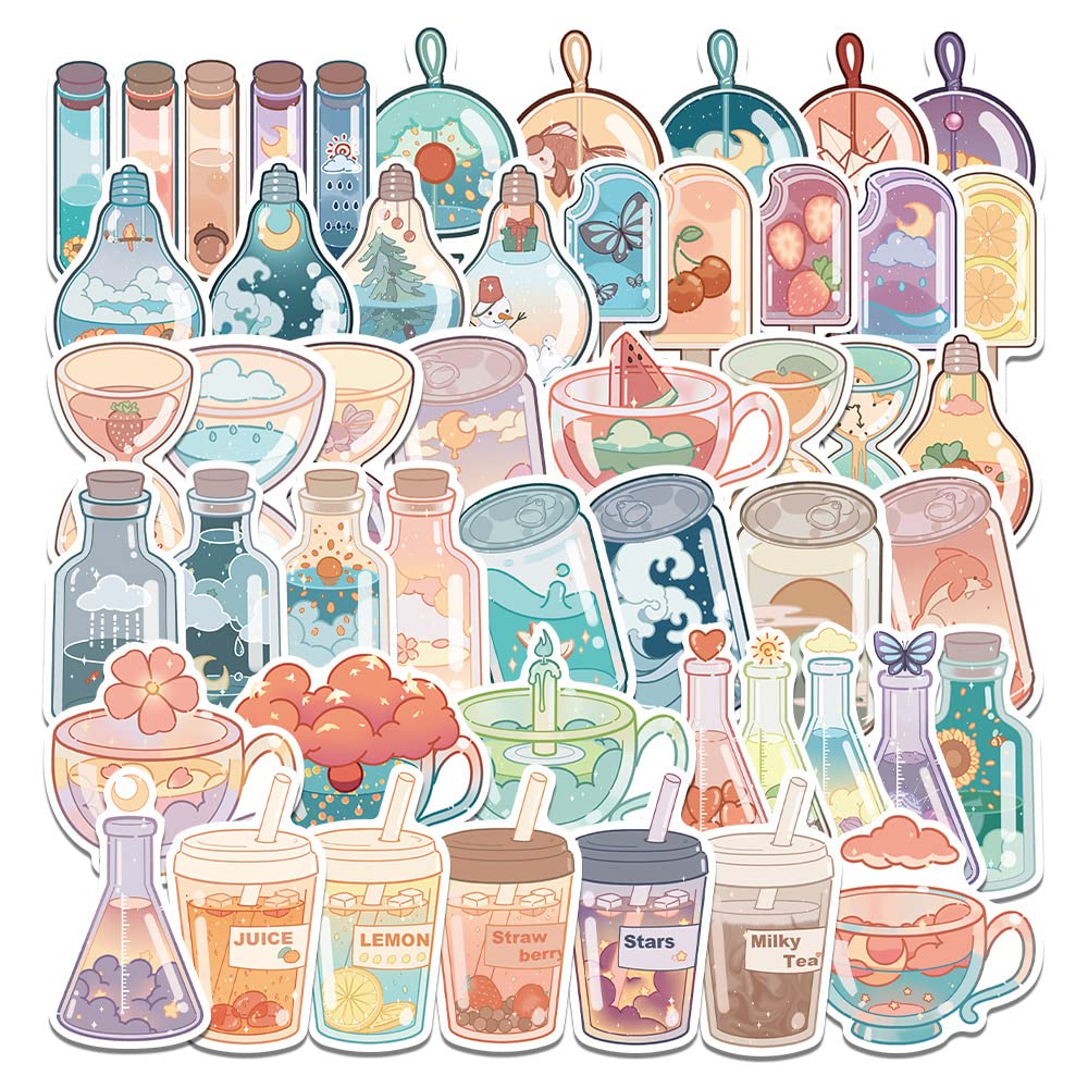 Kawaii Cartoon Beverage Stickers for Girls Japanese Skateboard Stickers,Aesthetic,Trendy Teens,Cute Summer Flavored Juice Drink Girl Laptop,Water Bottle,Scrapbook