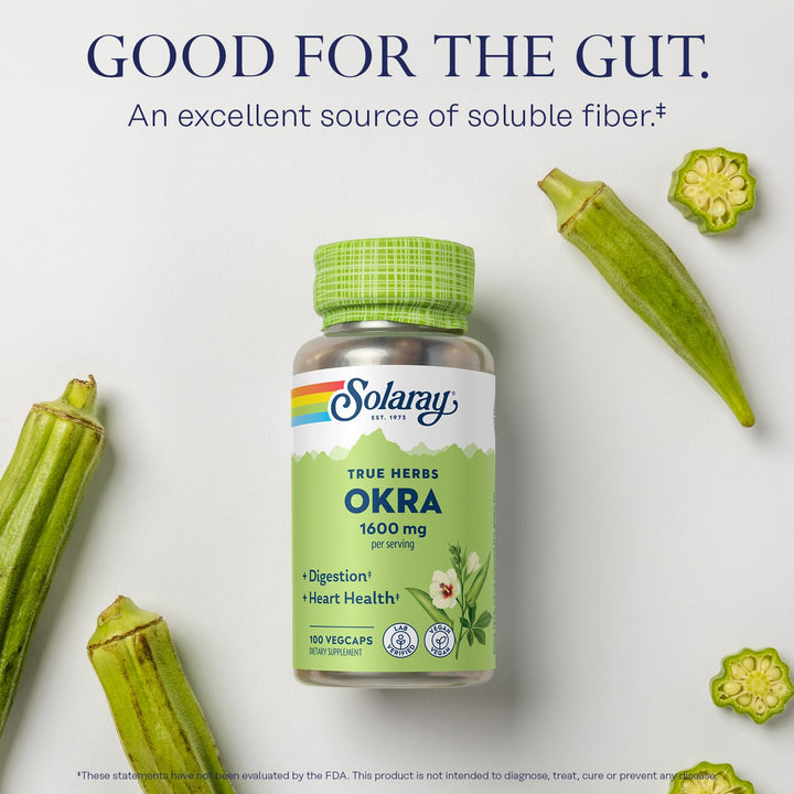 SOLARAY Okra Fruit 1600 mg - High Fiber Supplement for 