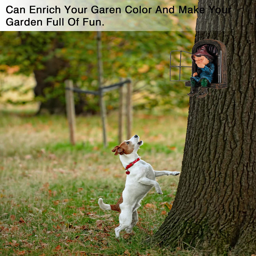 Garden Gnome Statue Elf Out The Door Tree Hugger, Garden Peeker Yard Art Ornament Mini Garden Tree Gnome unimaginable Tree Sculpture Garden Decoration