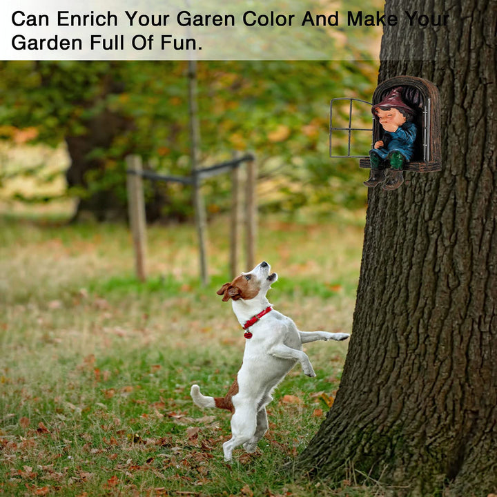 Garden Gnome Statue Elf Out The Door Tree Hugger, Garden Peeker Yard Art Ornament Mini Garden Tree Gnome unimaginable Tree Sculpture Garden Decoration