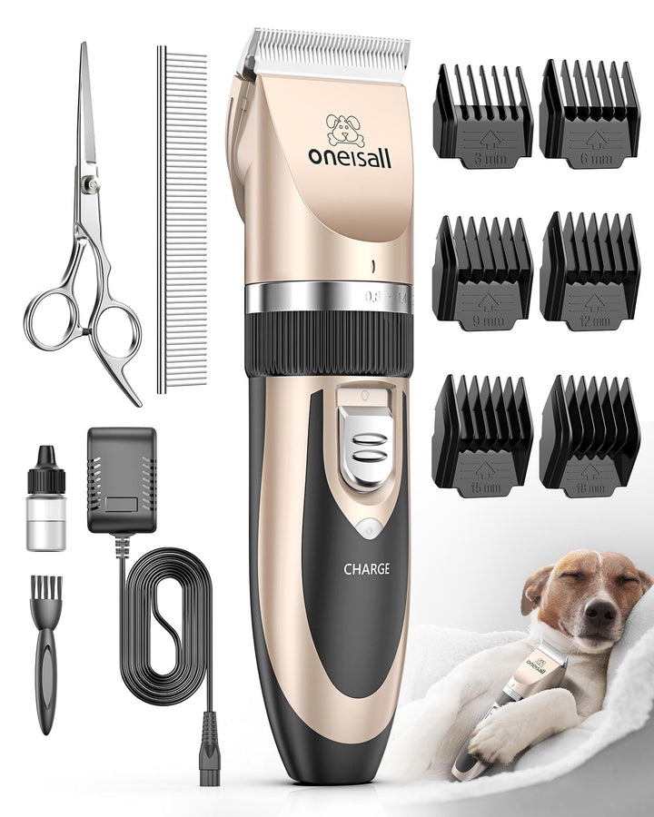 Dog Clipper Low Noise, Dog Grooming Kit with Rechargeable, Dog Shaver Cordless Electric Quiet Hair Clipper Set for Dog Cats Pets(Gold)