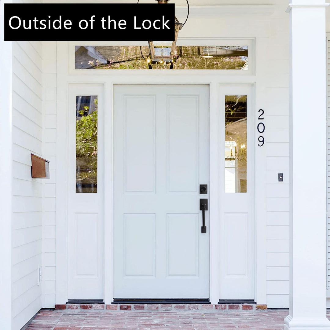 Front Door Lock Set Black Door Handle Front Door Handle Sets with Deadbolt Entry Door Locksets Single Cylinder HandleSet with Straight Handle Lower Half Grip Matte Black Front Door Handle