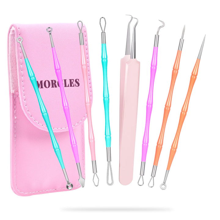 Blackhead Remover Tools, 7PCS Pimple Popper Tool Kit Professional Stainless Comedone Popper Extractor Tool for Blackhead Blemish Zit Removing with Leather Travel Case