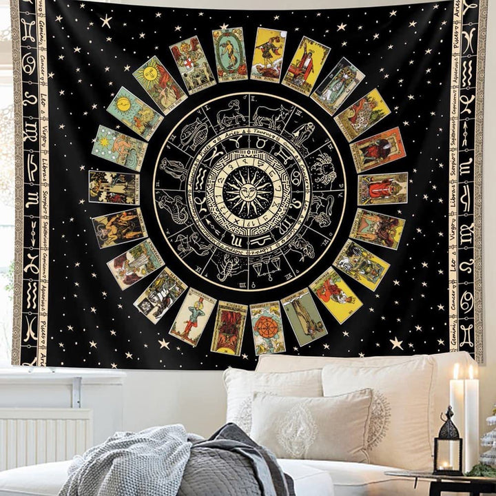 Spiritual Tapestry Star Tarot Card Tapestry Zodiac Astrology Tapestry Witch Constellation Tapestry Aesthetic Tapestry Wall Hanging for Teen Girl&#39;s Bedroom (Black 70x90 inches)