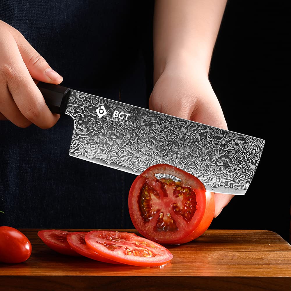 Nakiri Knife, 7 inch Japanese 67 Layer VG-10 Damascus Steel Chef Knife, Sharp Japanese Kitchen Knife with Octagon Wood Handle and Gift Box