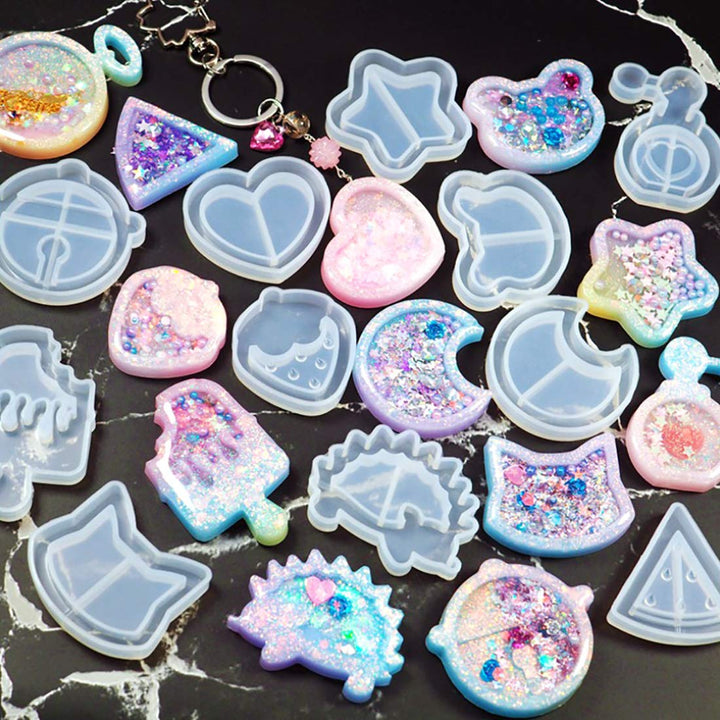 9Pcs Resin Shaker Molds,Kawaii Quicksand Epoxy Casting Mold,Cat Animal Silicone Mold with 3 Sheets Film DIY Pendant Jewelry Decoration Craft