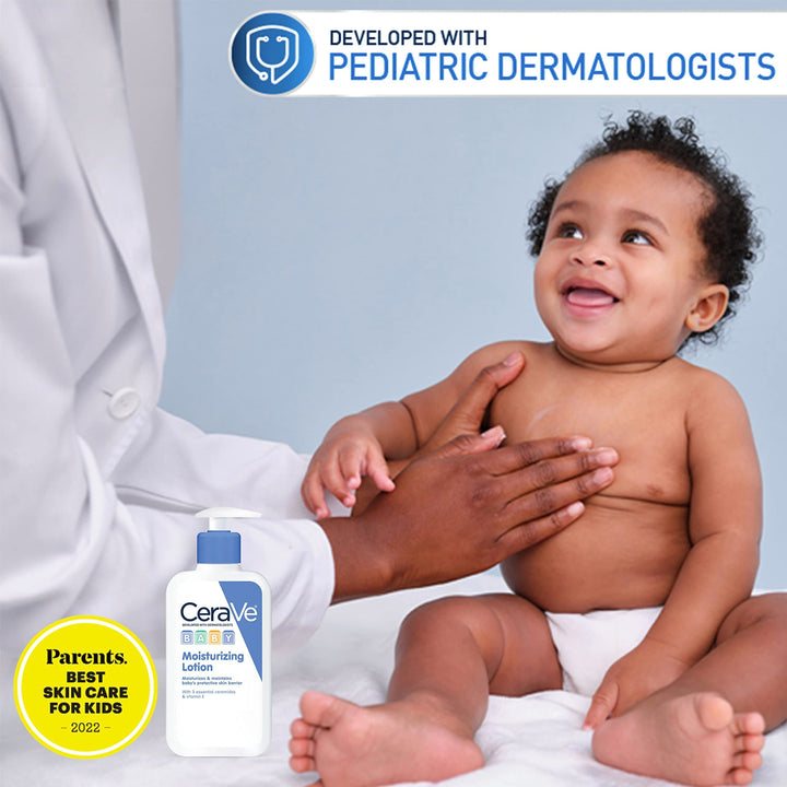 CeraVe Baby Lotion | Gentle Baby Skin Care with Ceramides, Niacinamide & Vitamin E | Fragrance, Paraben, Dye & Phthalates Free | Lightweight Baby Moisturizer | 8 Ounce | Packaging May Vary
