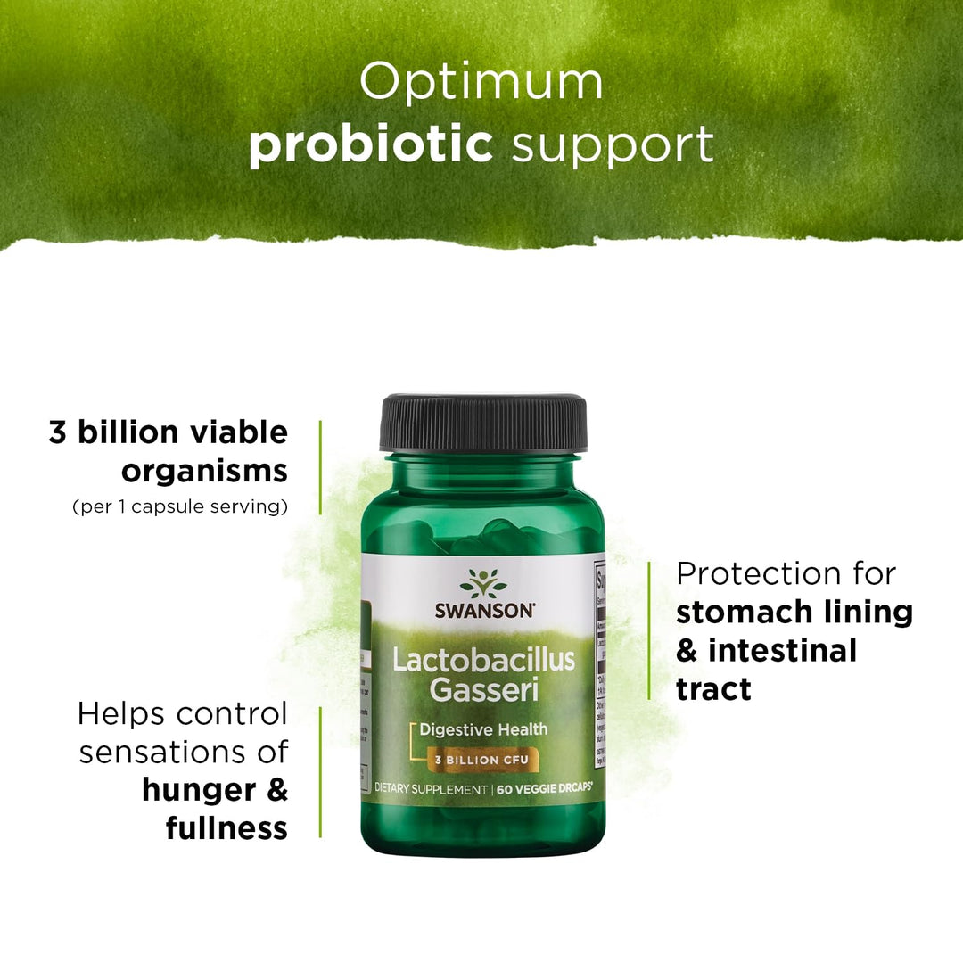 Lactobacillus Gasseri - Probiotic Supplement Supporting Digestive Health with 3 Billion CFU - Design-Release Satiety &amp; Fat Metabolism Support - (60 Veggie Capsules)