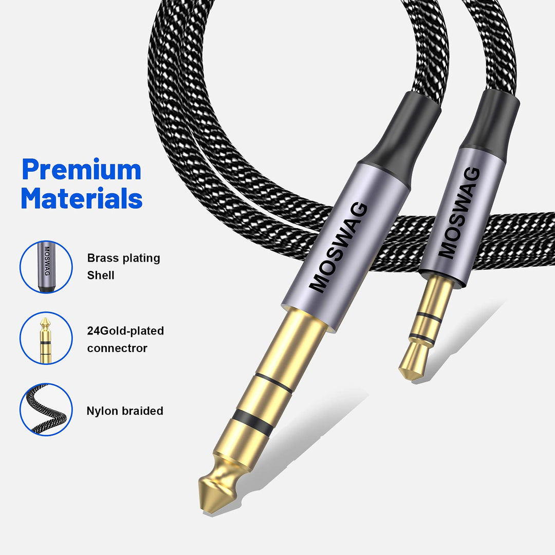 6.35mm Male to 3.5mm Male TRS Stereo Audio Cable 3.28FT/1Meter with Zinc Alloy Housing and Nylon Braid Compatible for iPod Laptop Home Theater Devices Amplifiers and More