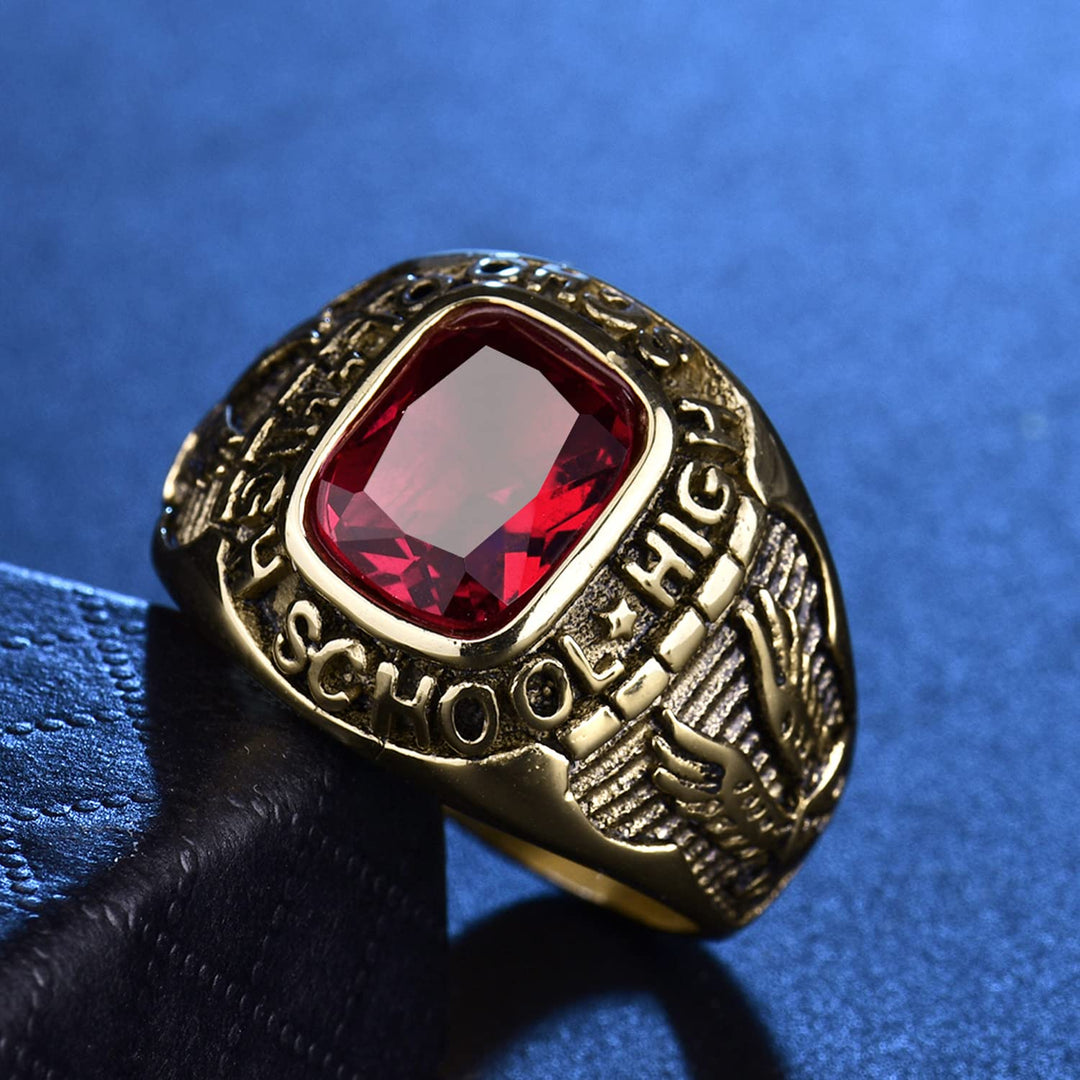 MASOP High School Male Stainless Steel Rings with Red S