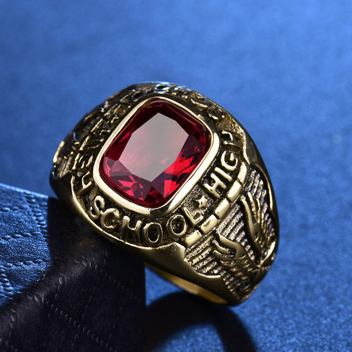 MASOP High School Male Stainless Steel Rings with Red S