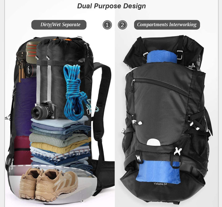 HOMIEE 50L Hiking Backpack Travel Bag Waterproof Campin