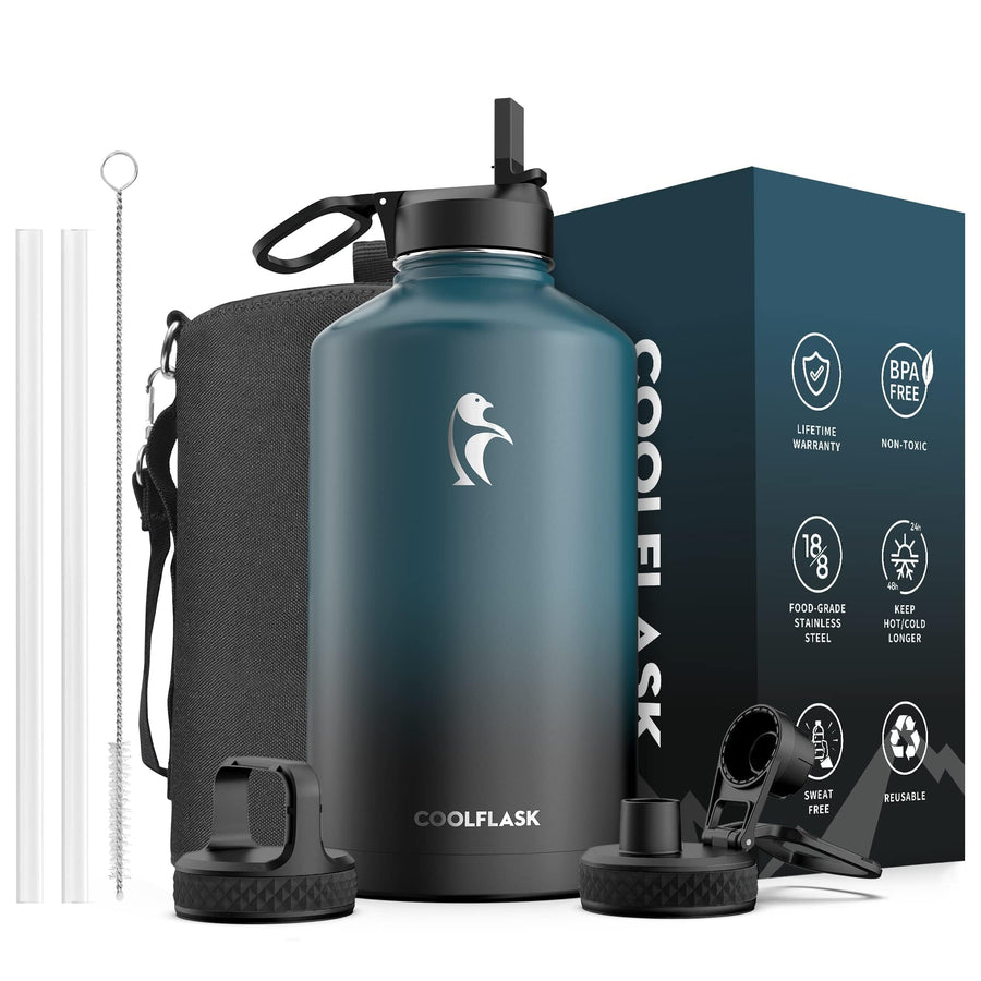 Coolflask 128 oz Gallon Water Bottle Insulated with Str