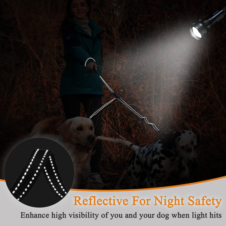Double Dog Leash, Two Dog Leash No Pull &amp; Tangle Free Bungee Dog Leash, Dual Dog Leash with Traffic Handles Reflective for Medium to Large Dogs for Daily Walking &amp; Training
