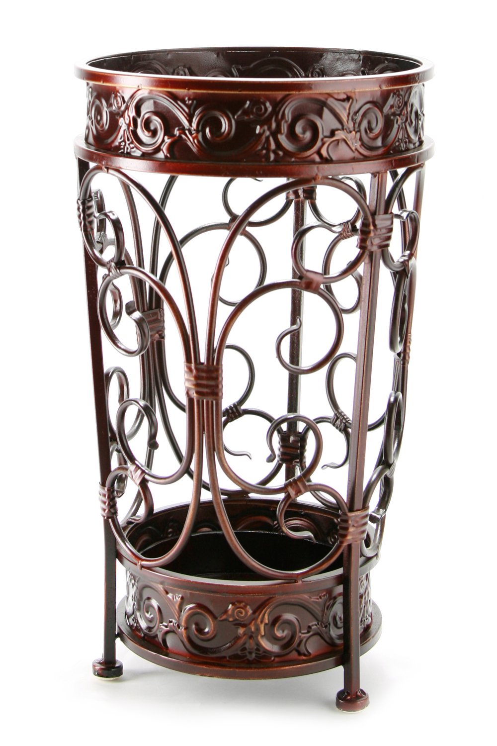Super Quality Umbrella Stand, Umbrella Holder, Antique Look Metal, Entry Hallway Décor, Round Style, w/Removable Drip Tray. (Red-Brown)