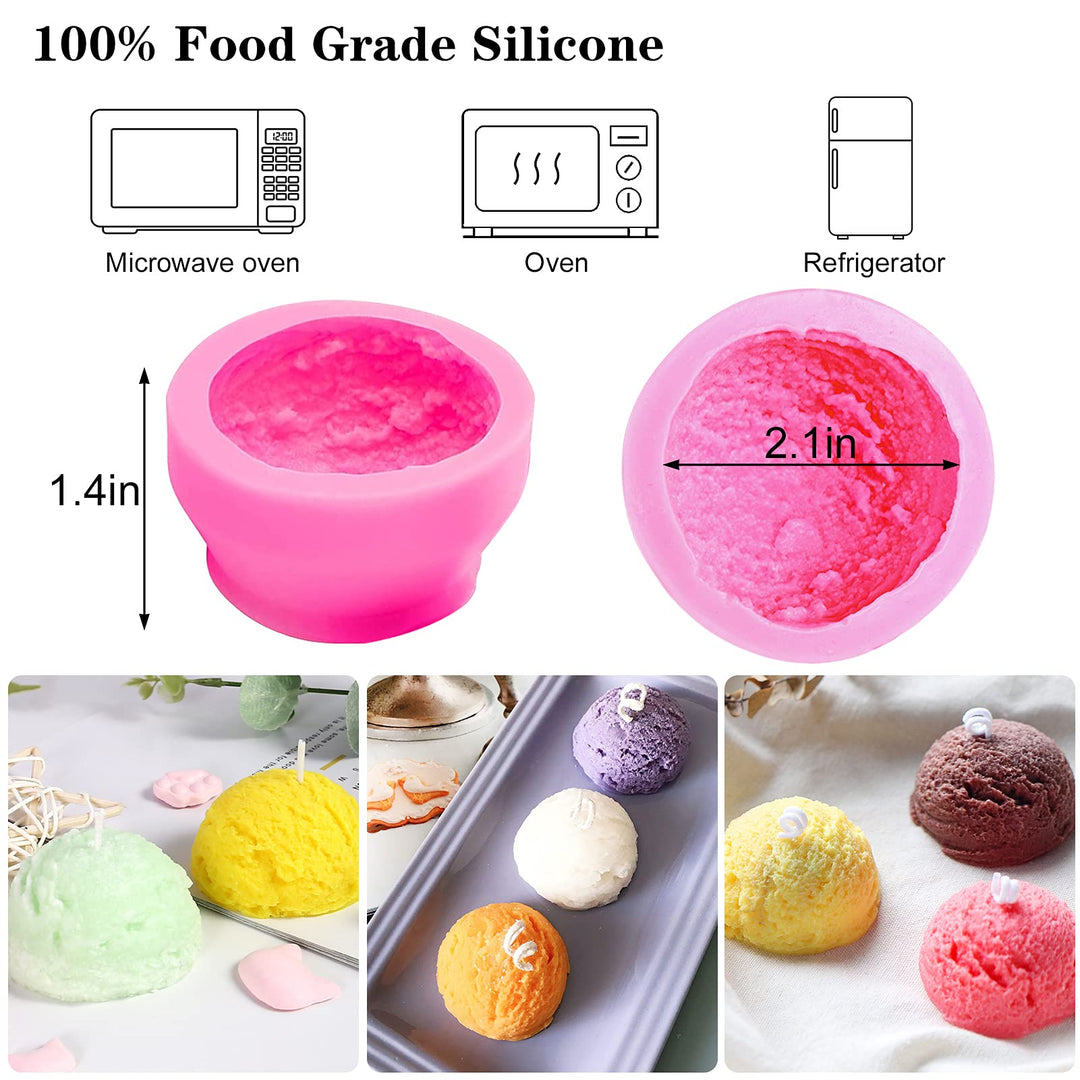4 Pcs Silicone 3D Ice Cream Ball Shape Molds/Candle Molds Silicone/Large Round Soap Mold for Aromatherapy Candle Making, Handmade Soap, Wax Melt