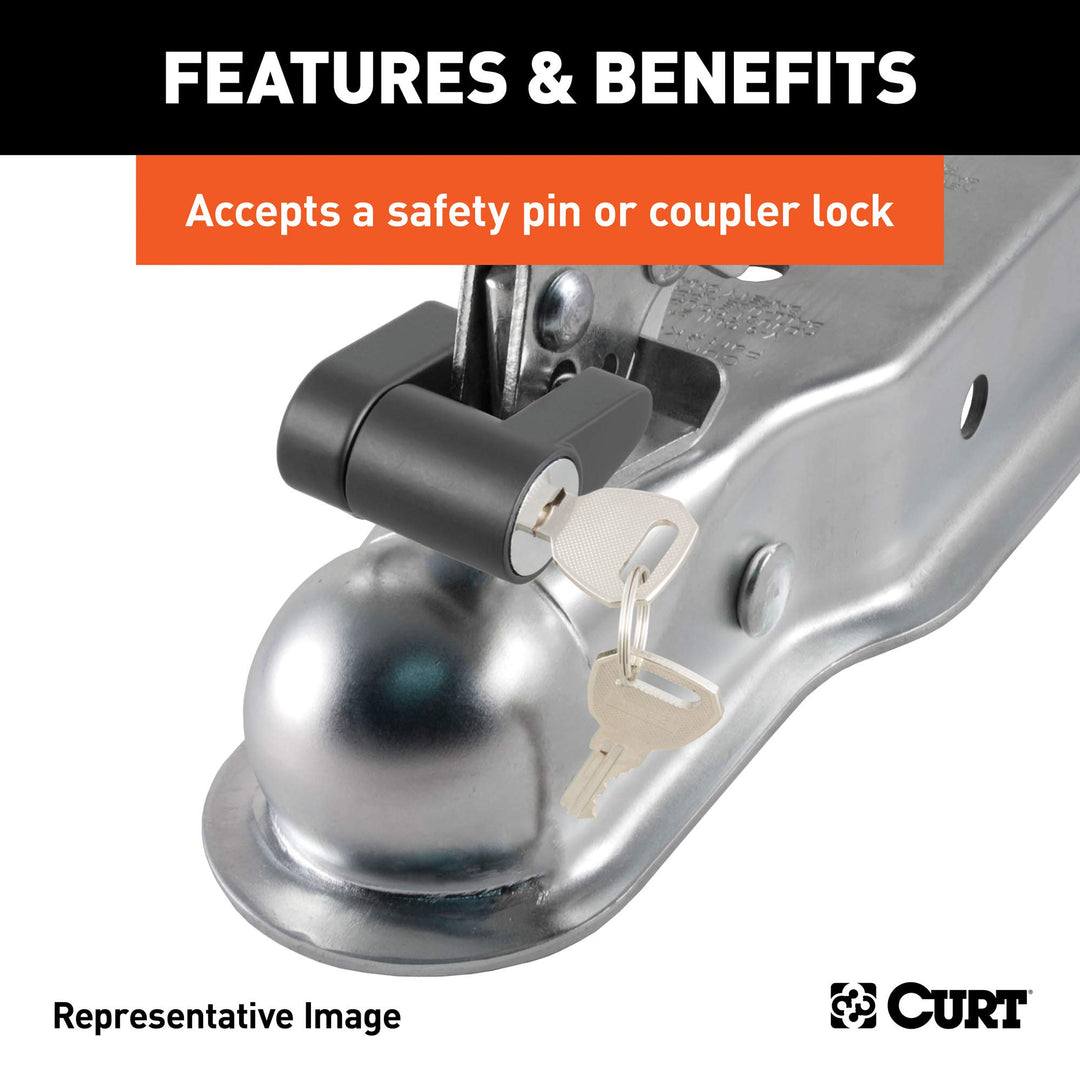 25153 Straight Tongue Trailer Coupler for 2-Inch Channel, 2-in Hitch Ball, 3,500 lbs, CLEAR ZINC