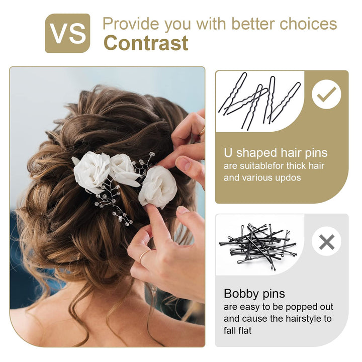Bun Hair Pins, 80pcs U Shaped Hair Pins for Women with Storage Box, Golden, 2.4 inch