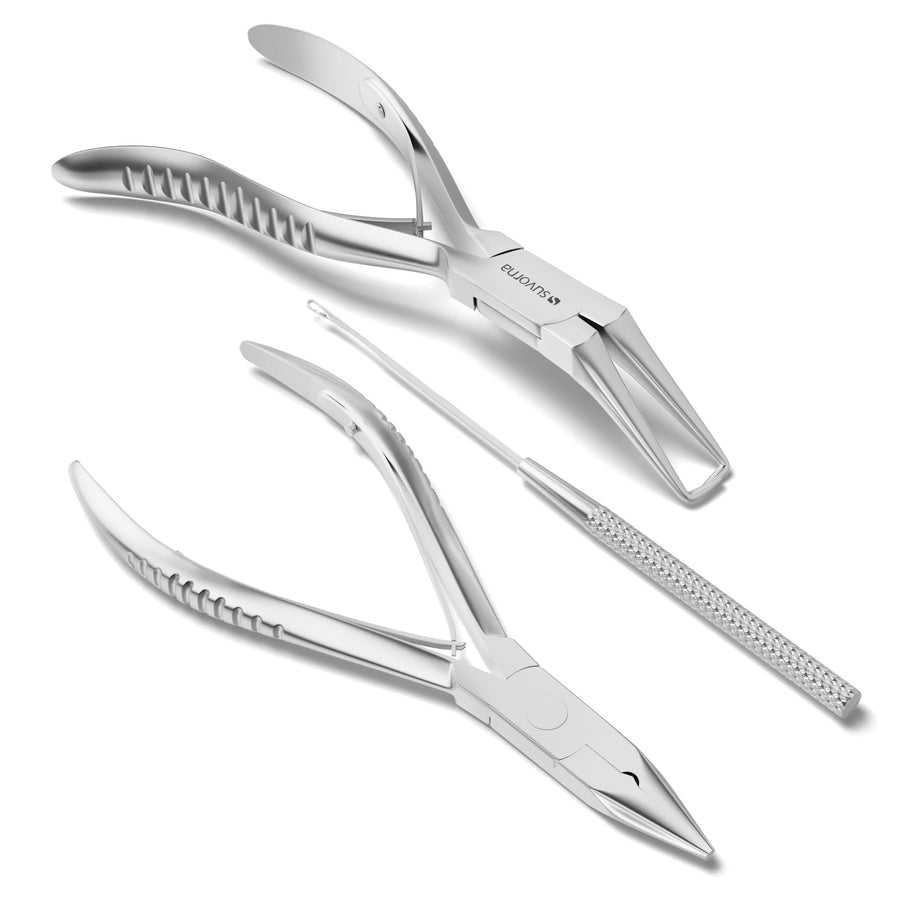 Hairpal 3 Piece Micro Ring Hair Extension and Beading Plier Tool Kit Set, Polished Steel