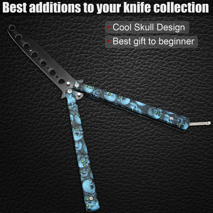 Practice Finger Trainer Tool, Steel Metal Folding Balisong Tool with Latch for Training and Practicing Flipping Tricks - Blue