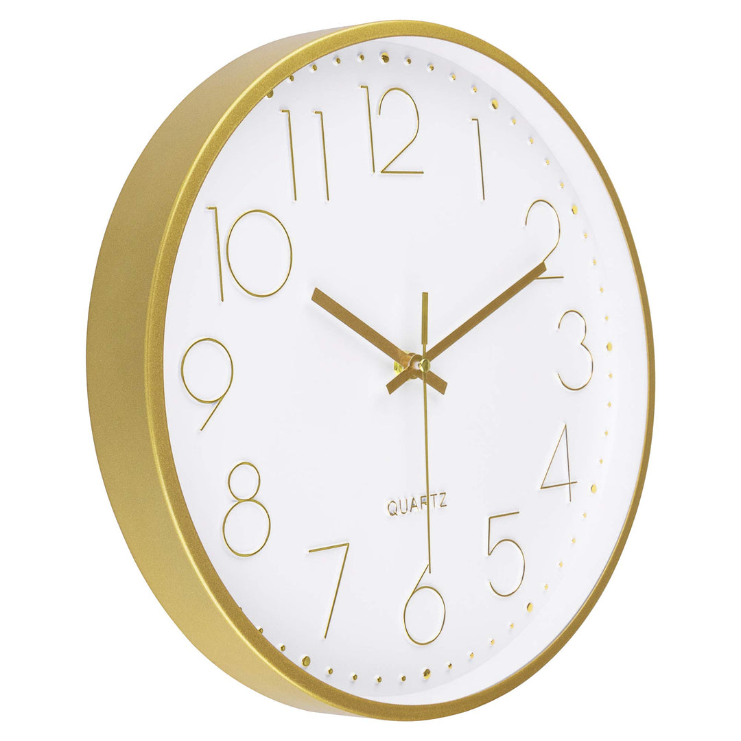 Gold Wall Clock 12 Inch Silent Non-Ticking Battery Operated Round Quartz Modern Wall Clock for Office Living Room Kitchen Bedroom Home Decor