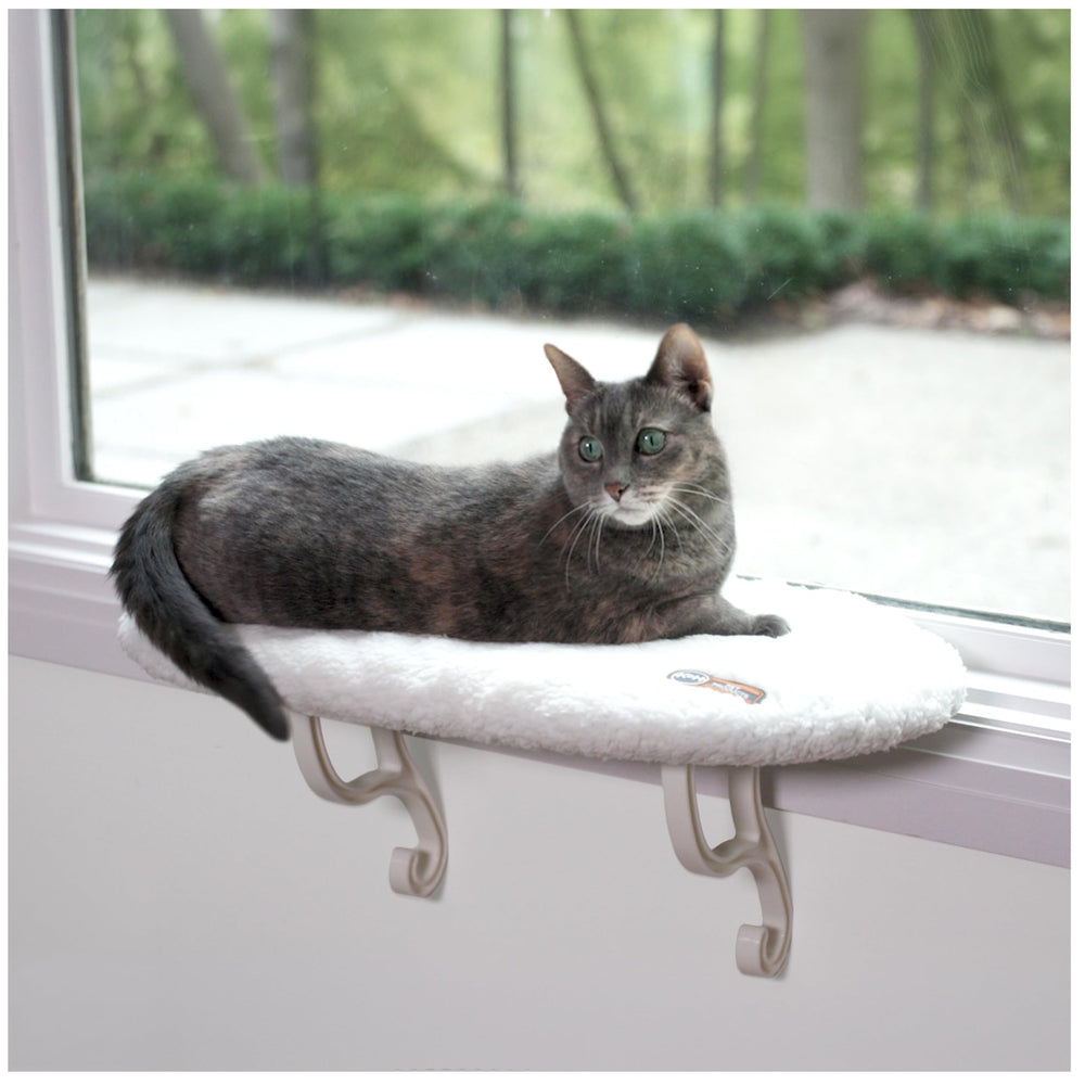 Kitty Sill Cat Window Perch for Large Cats, Orthopedic Window Hammock Bed Holds 40LBS, Washable Cover, Kitty Windowsill Bed Seat for Indoors - Cream Fleece, Unheated, 14 X 24in