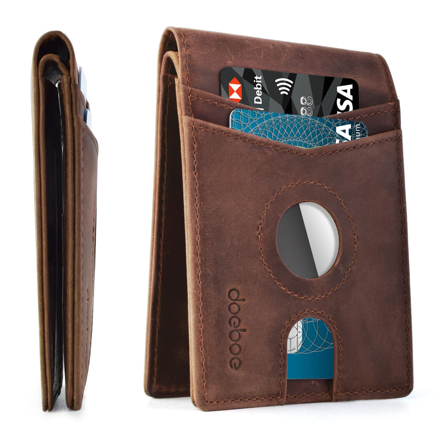 Airtag Wallet Men, Wallet for Men with Airtag Holder, Genuine Leather Credit Card Wallet, Bifold Slim Wallet for Air Tag GPS Tracker, RFID Minimalist Front Pocket Wallet [No Airtags]