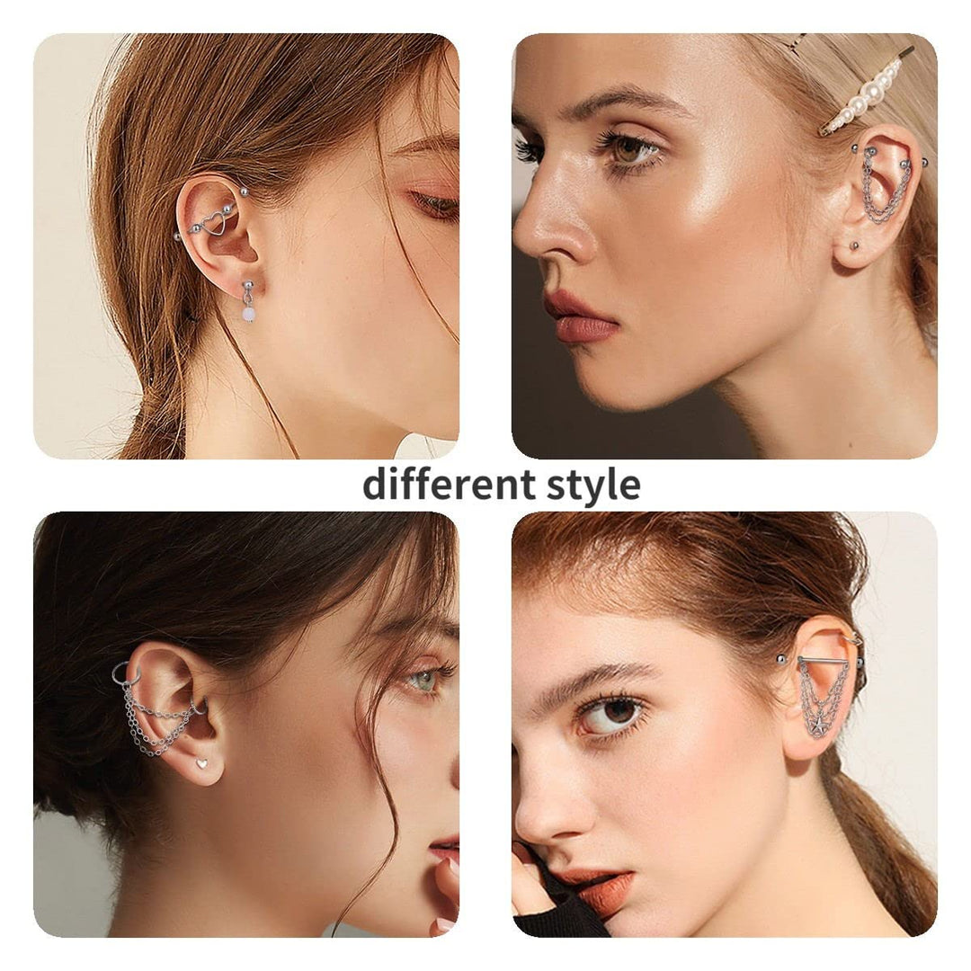 Industrial Piercing Jewelry 14G 16G Stainless Steel Industrial Earrings with Chain Dangle Industrial Piercing Bar Double Cartilage Helix Piercing Earrings Industrial Barbell for Women Men