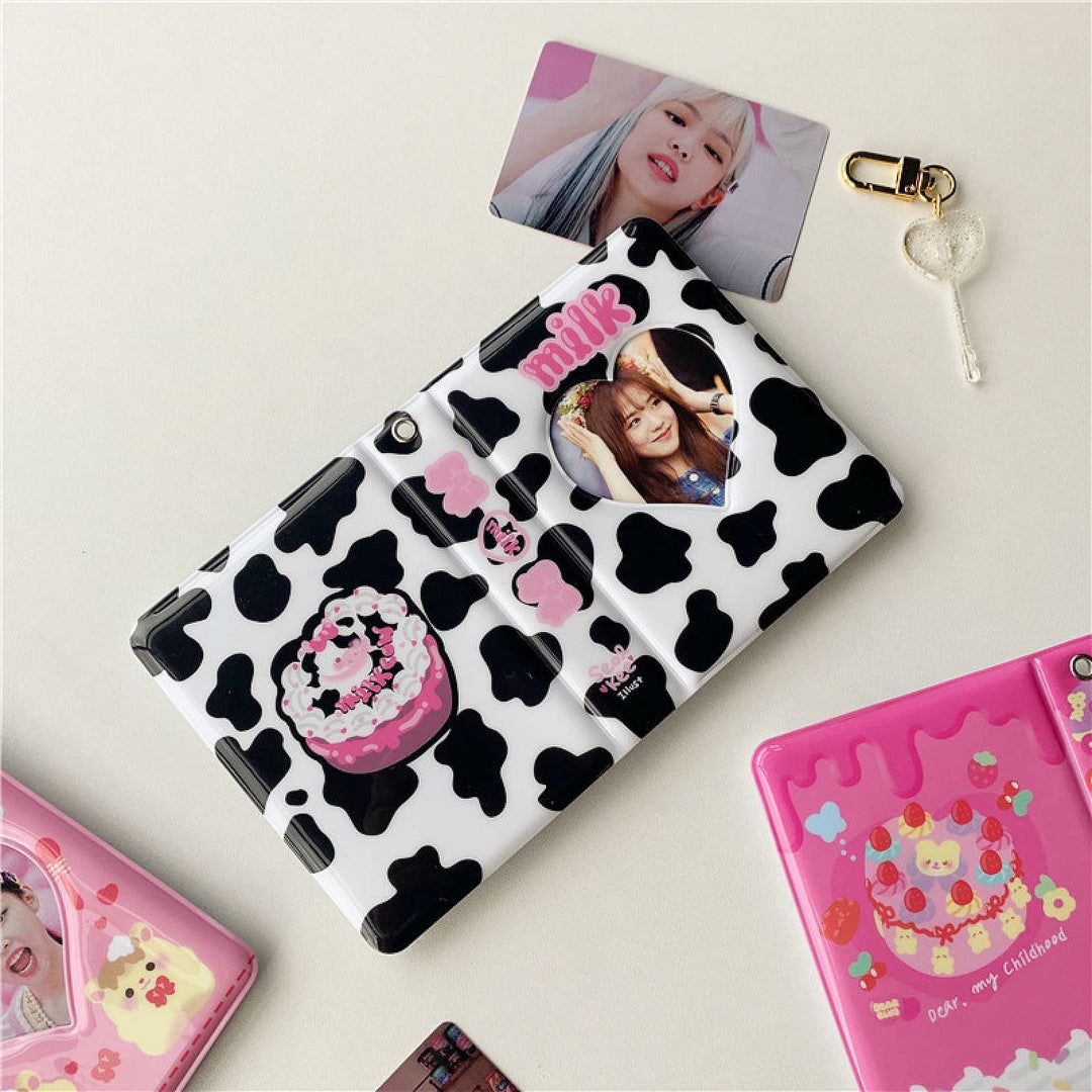 3 Inch Mini Photo Album for Fujifilm Instax Camera, Kpop Photocard Holder Book, 40 Pockets Love Heart Hollow Photo Card Binder (Dairy Cow)