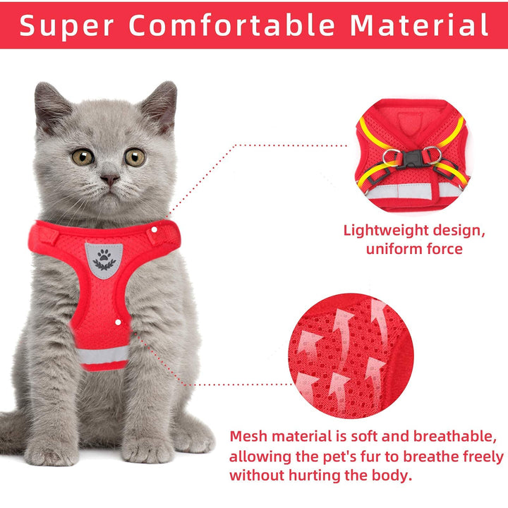 Cat Vest Harness and Small Dog Vest Harness for Walking, All Weather Mesh Harness, Cat Vest Harness with Reflective Strap, Step in Adjustable Harness for Small Cats (Red, S)