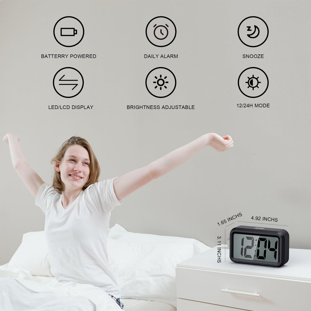 Digital Alarm Clock Battery Operated Small Cordless Desk Shelf Wall Clock Battery Powered