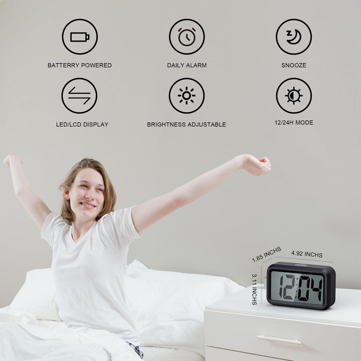 Digital Alarm Clock Battery Operated Small Cordless Desk Shelf Wall Clock Battery Powered